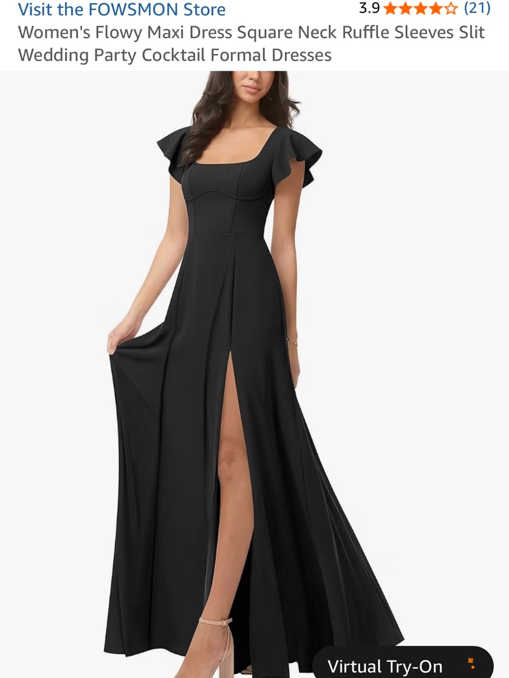 Black Ruffle Sleeve Square Neck Maxi Dress